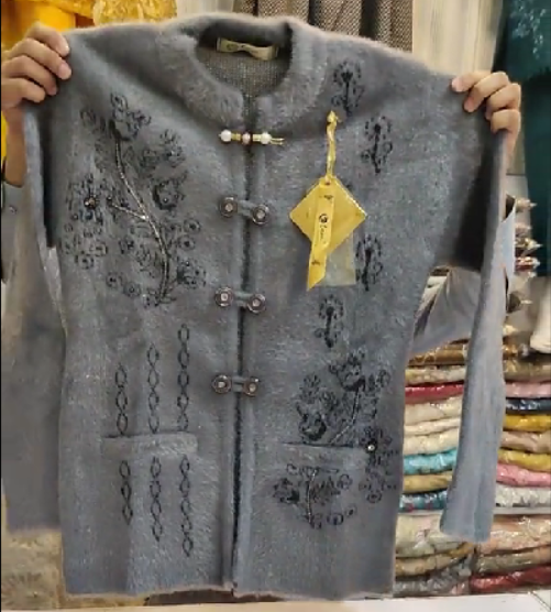 Embroidered Wool Cardigan with Clasps