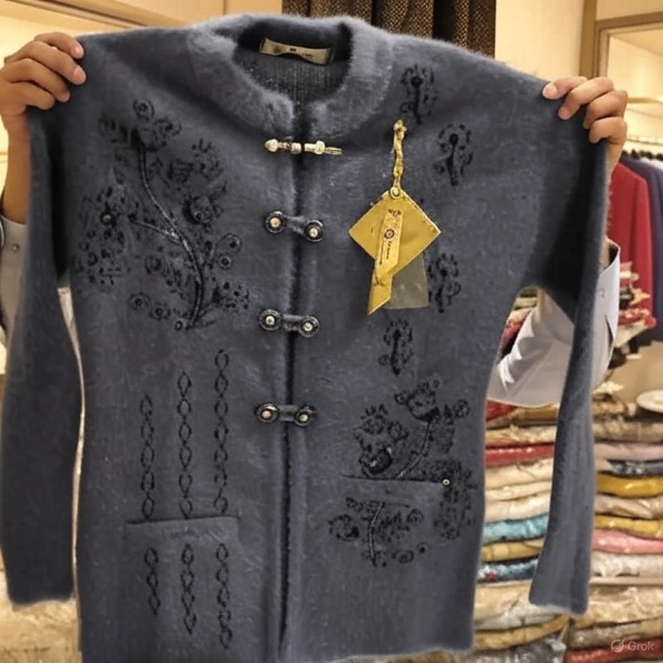 Embroidered Wool Cardigan with Clasps