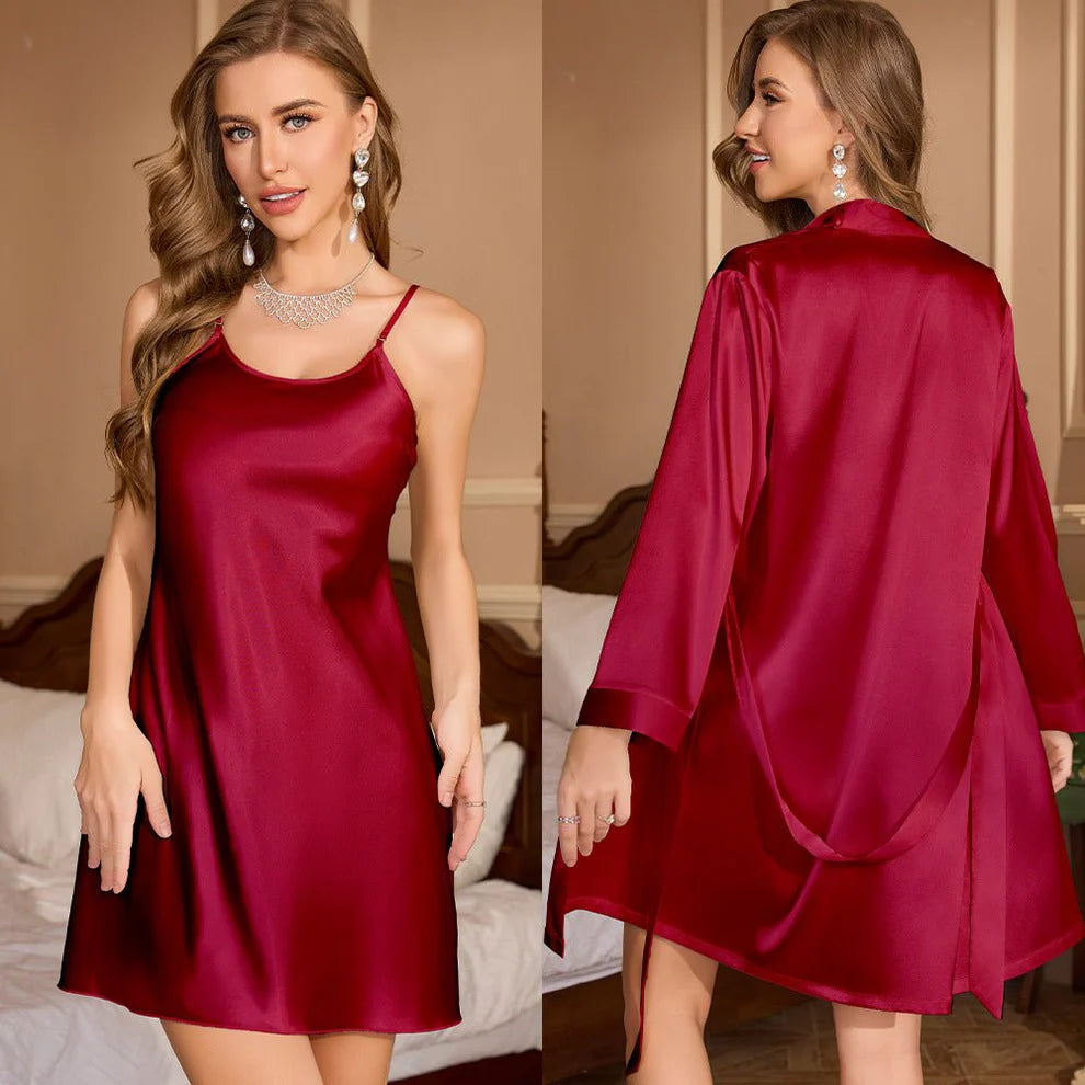 ice silk medium and long nightgown women's spring and summer sexy morning gown party style high-end loungewear
