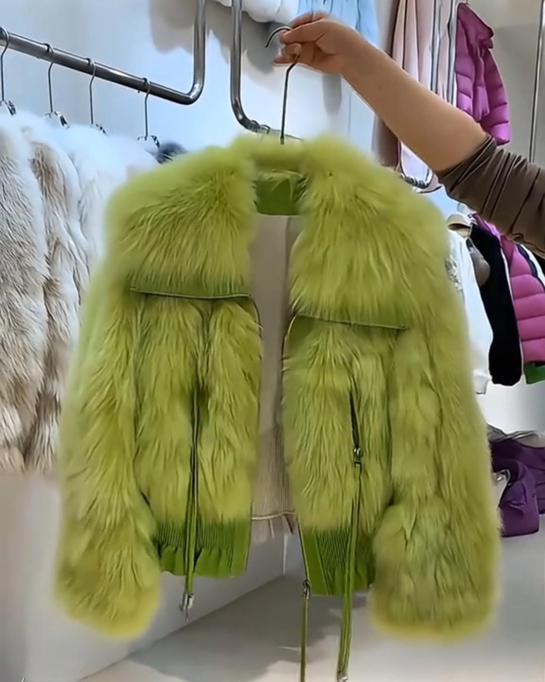 Fluffy Lime Fur Jacket