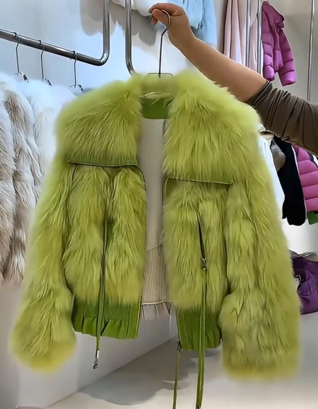 Fluffy Lime Fur Jacket