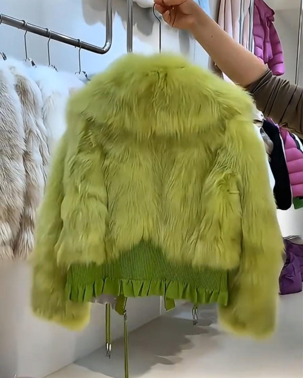 Fluffy Lime Fur Jacket