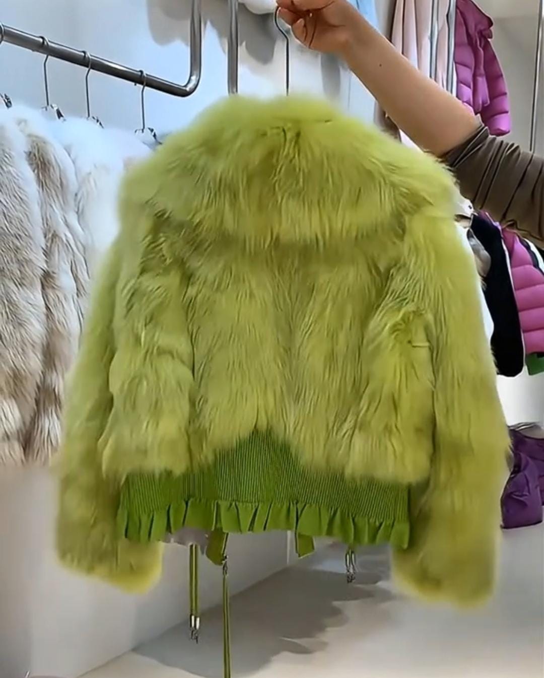 Fluffy Lime Fur Jacket