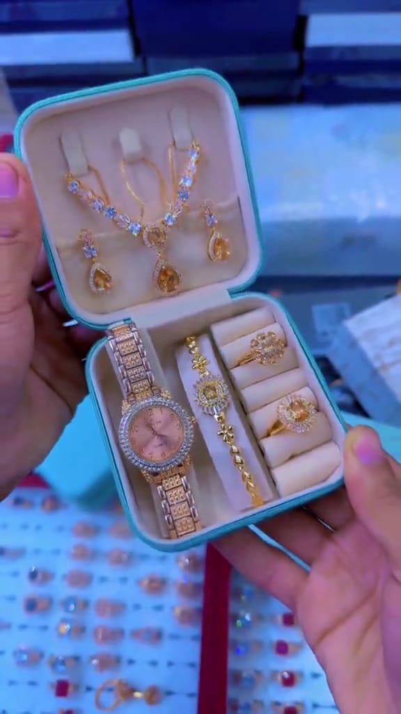 7-in-1 Golden Jewelry & Watch Combo Set