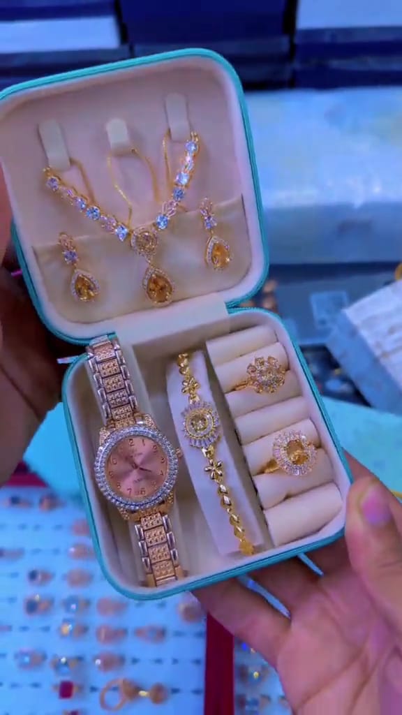 7-in-1 Golden Jewelry & Watch Combo Set