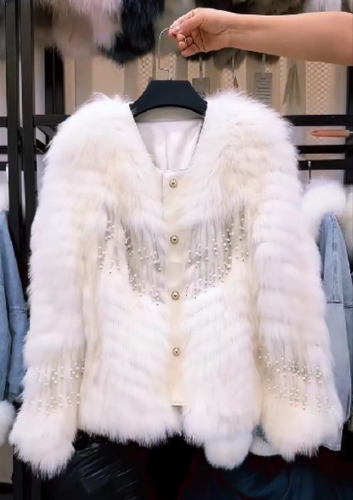 Luxury white Faux Fur Coat